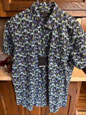 Marc Anthony Short-Sleeve 🦓 zebra Print Button-Down Shirt - Black, Green, Blue
